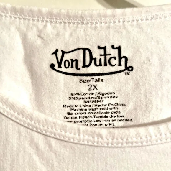 Von‎ Dutch White Shirt with Blue Skull Design - Picture 4 of 7